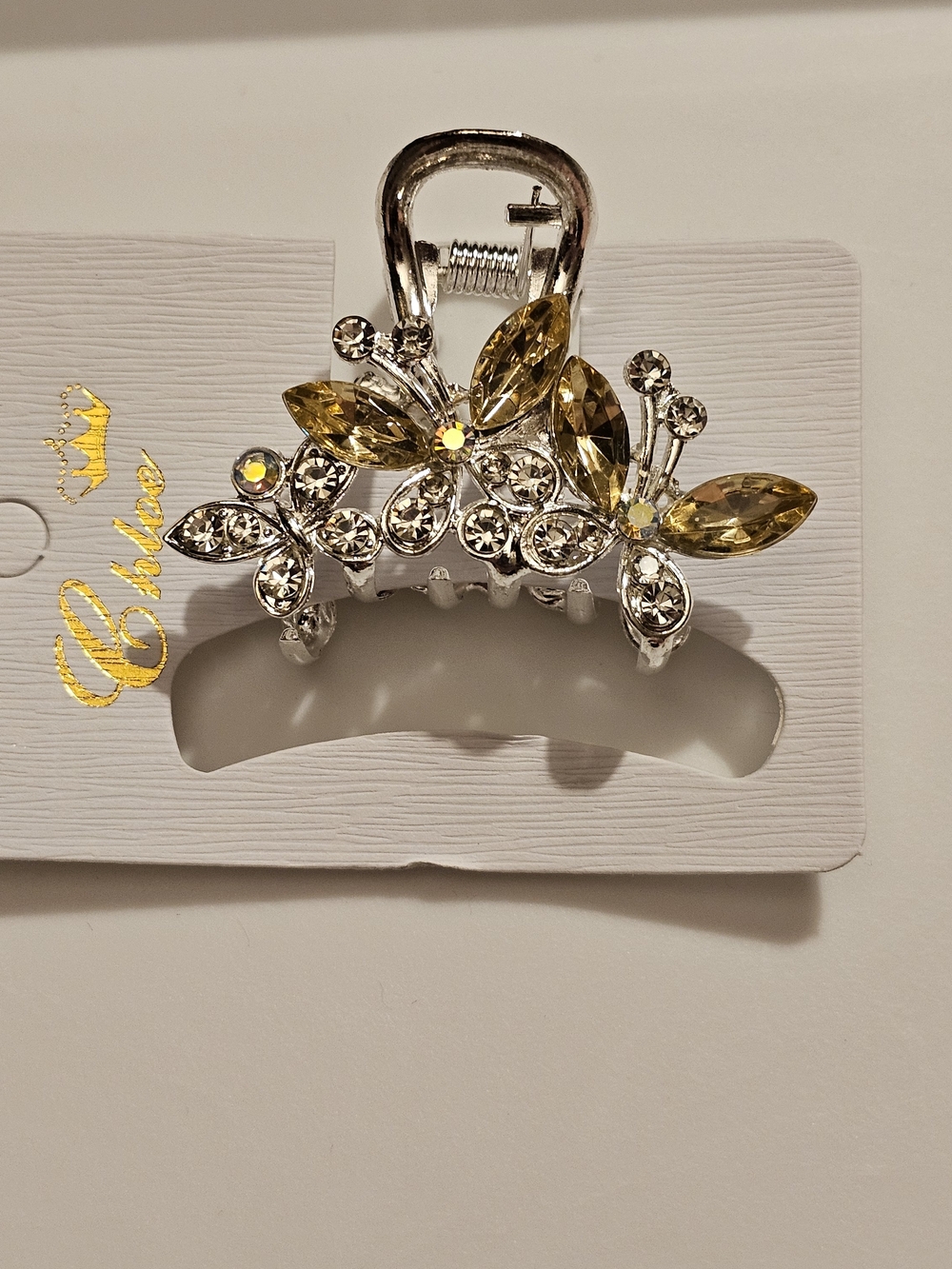 Yellow and Clear ButtterflyCrystal Hair Claw Clip
